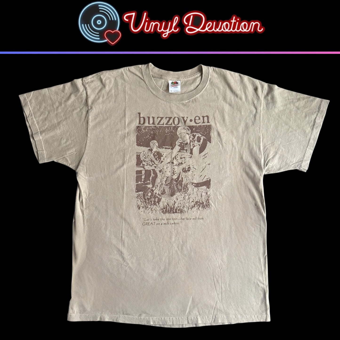 Buzzoven Sludge Band Milk Carton Tan T-Shirt Size XL Buzzov•en Weedeater