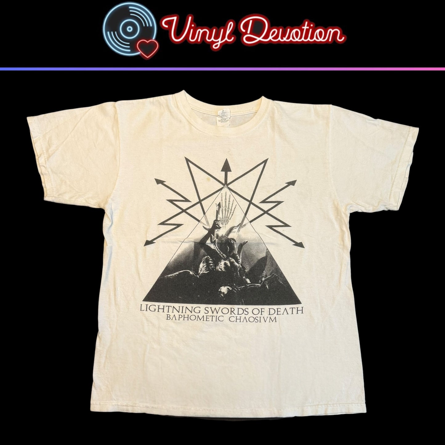 Lightning Swords Of Death Band Baphometic Chaosium White T-Shirt Size M