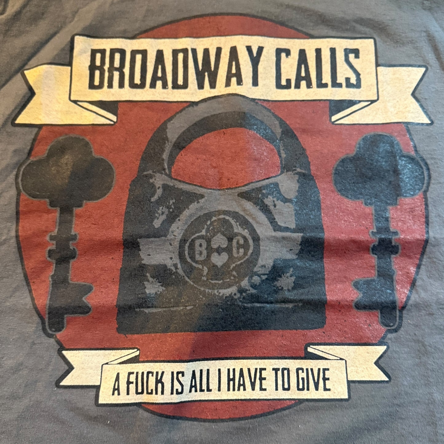 Broadway Calls Pop Punk Band A Fuck Is All I Have To Give Gray T-Shirt Size L Cut Sleeves