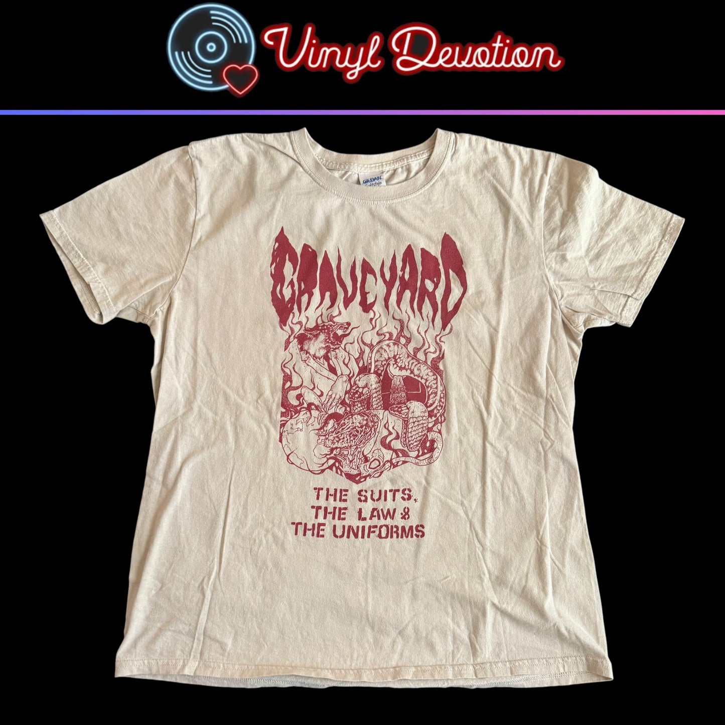 Graveyard Band The Suits The Law & The Uniforms - Lights Out Tan T-Shirt Size L