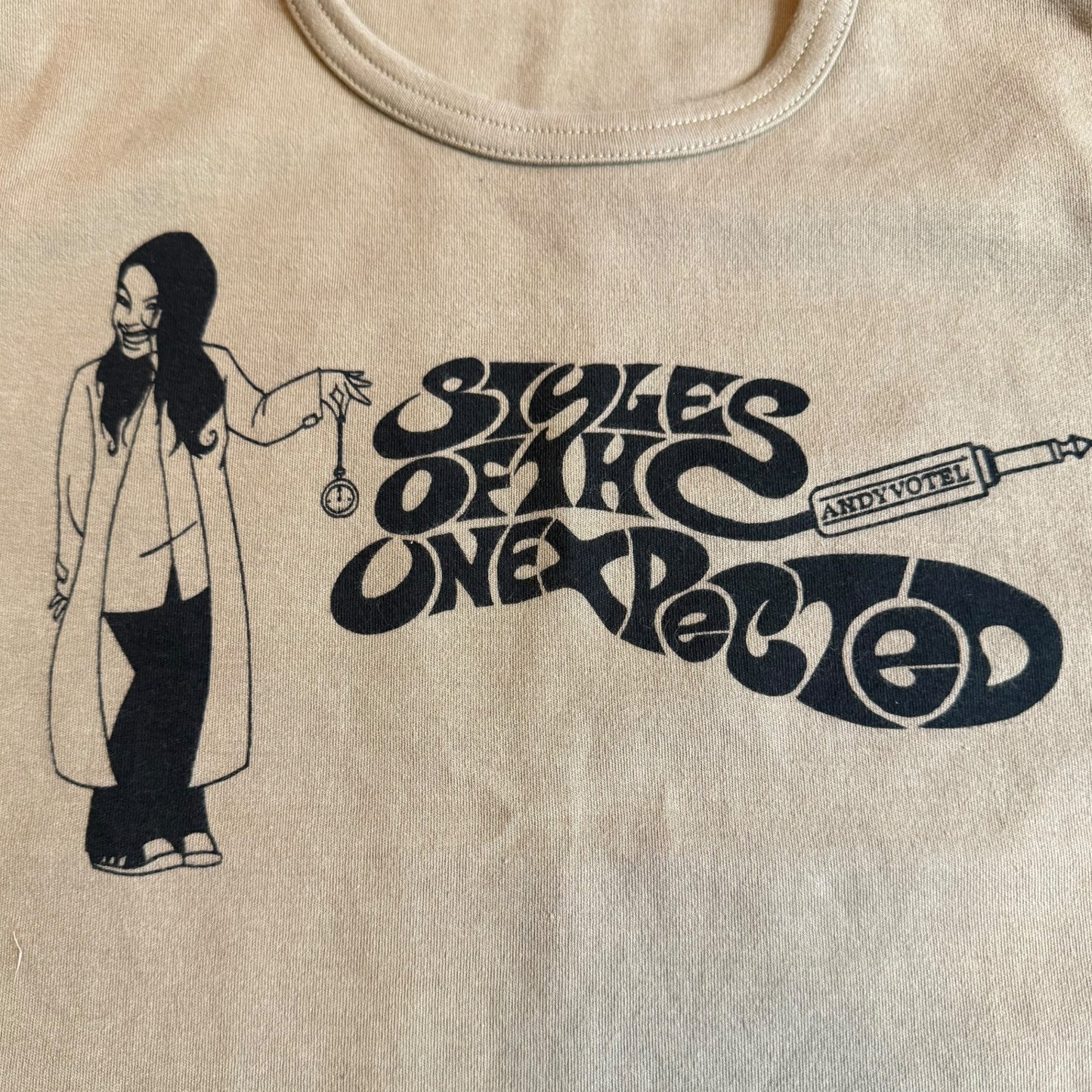 Andy Votel Styles Of The Unexpected Vintage Brown Baby Tee T-Shirt Size Womens Small