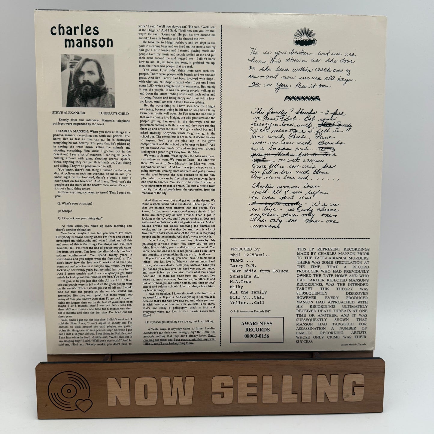 Charles Manson - LIE: The Love And Terror Cult Vinyl LP 1987 Reissue