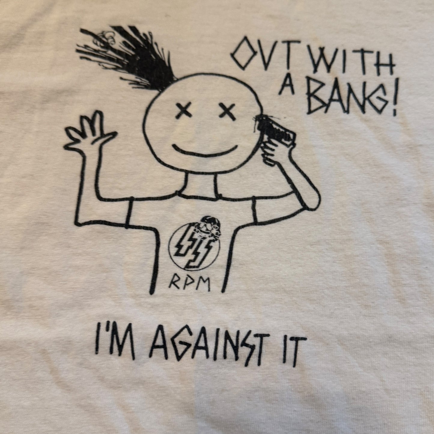 Out With A Bang! Punk Band I'm Against It Vintage White T-Shirt Size S