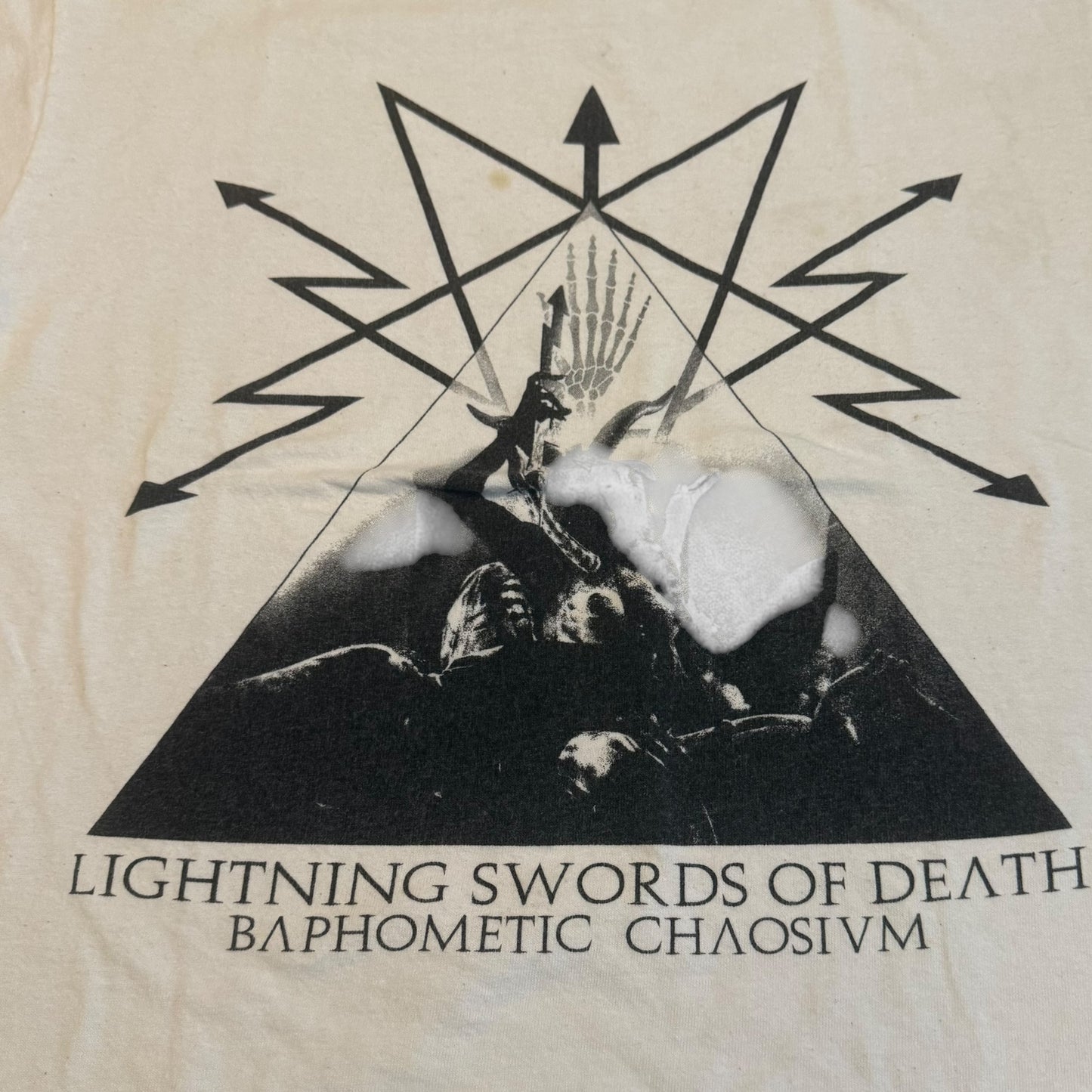 Lightning Swords Of Death Band Baphometic Chaosium White T-Shirt Size M