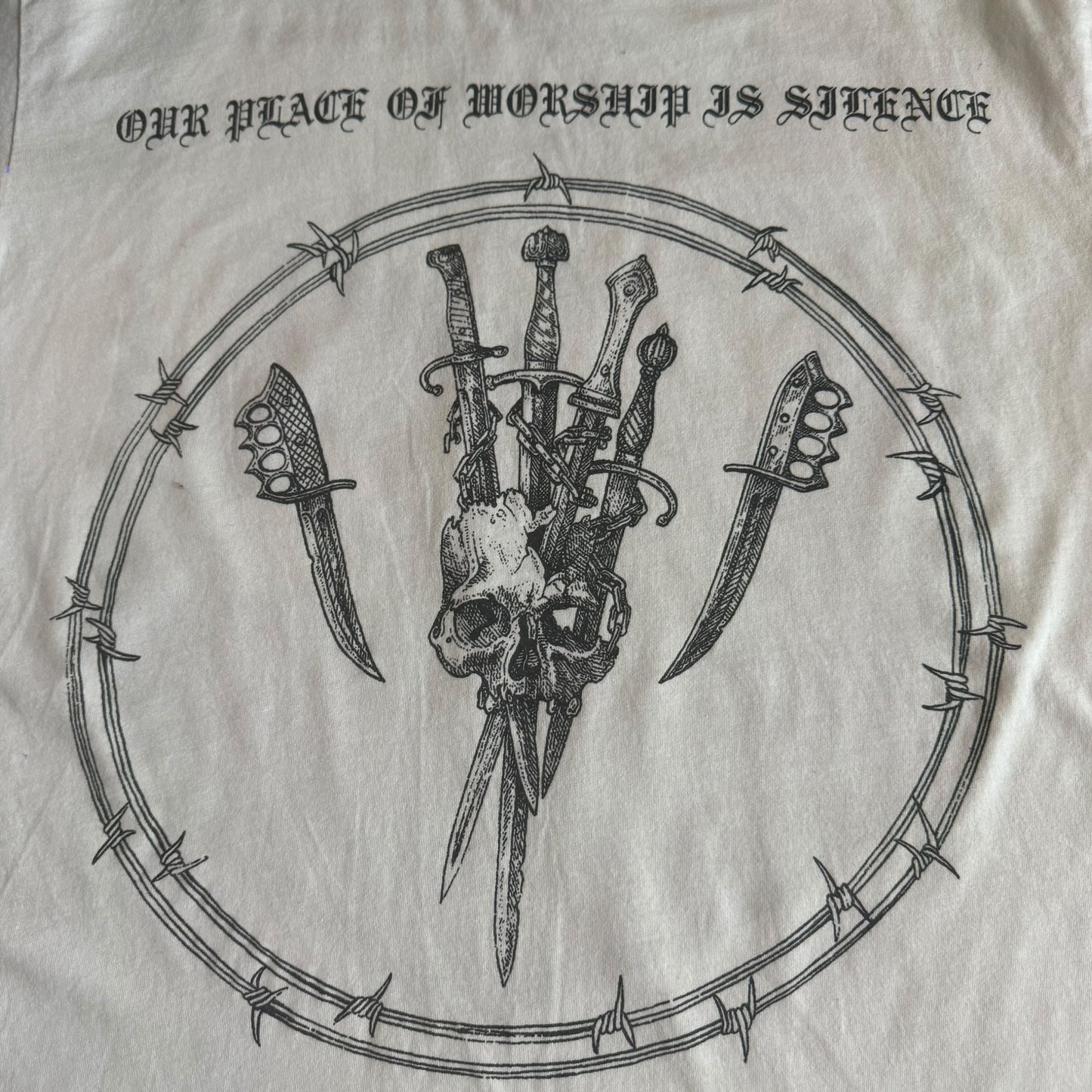 Our Place Of Worship Is Silence Band Lawlessness Will Abound White T-Shirt Size M