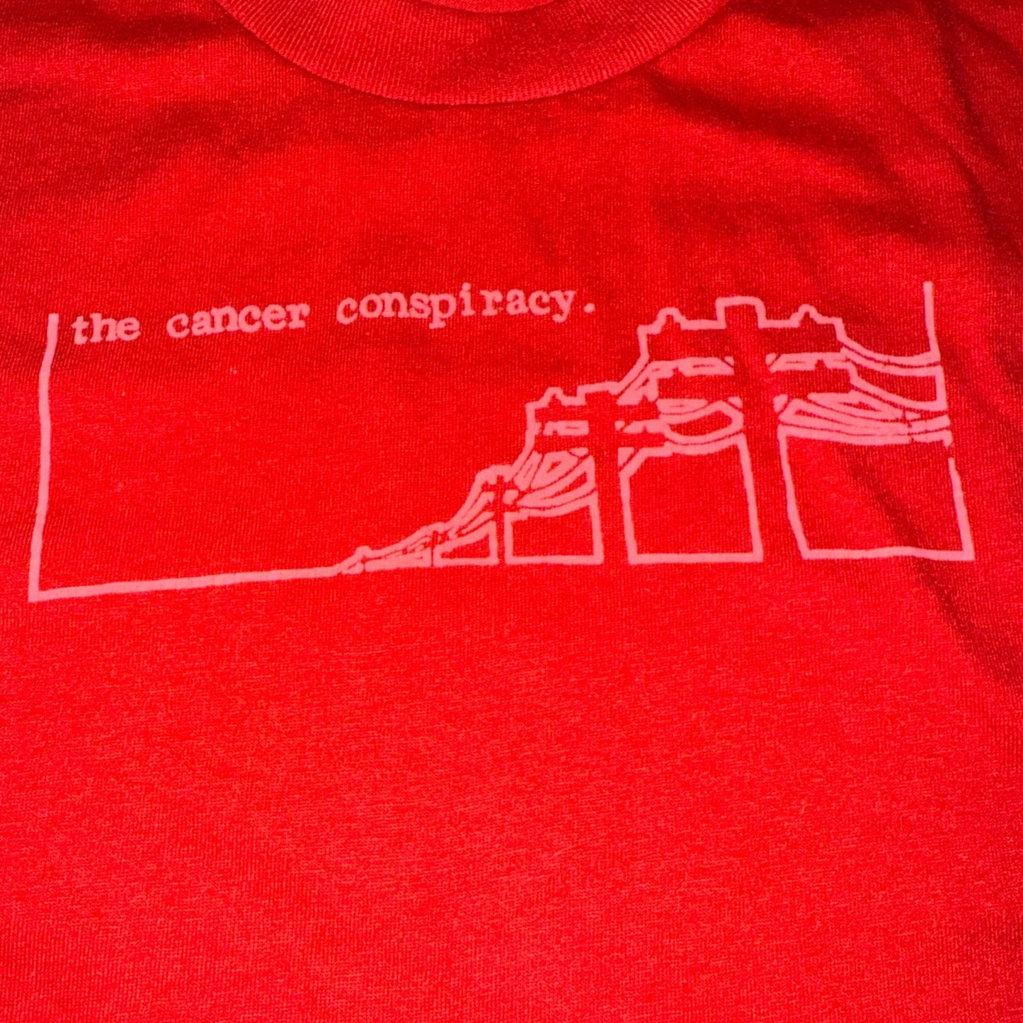 The Cancer Conspiracy Band Power Lines Red Vintage T-Shirt Size M Drowningman Deleted Arrows