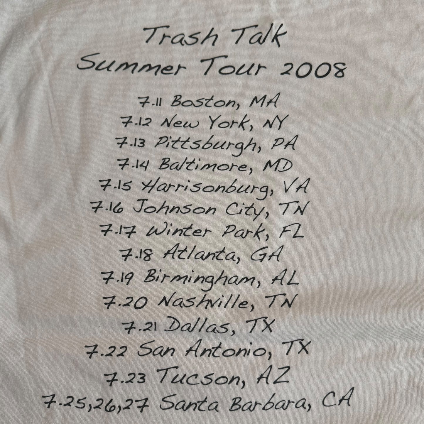 Trash Talk Hardcore Band 2008 Tour White T-Shirt Size L