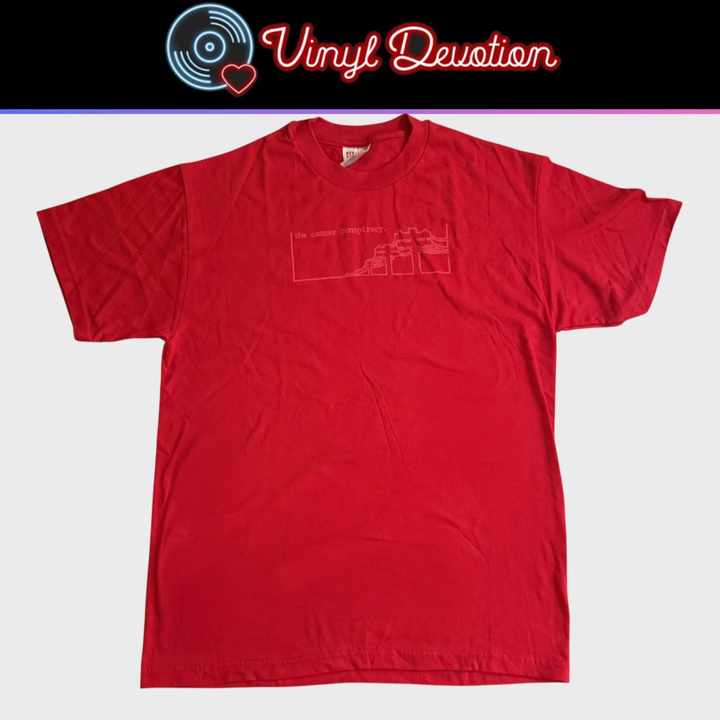 The Cancer Conspiracy Band Power Lines Red Vintage T-Shirt Size M Drowningman Deleted Arrows