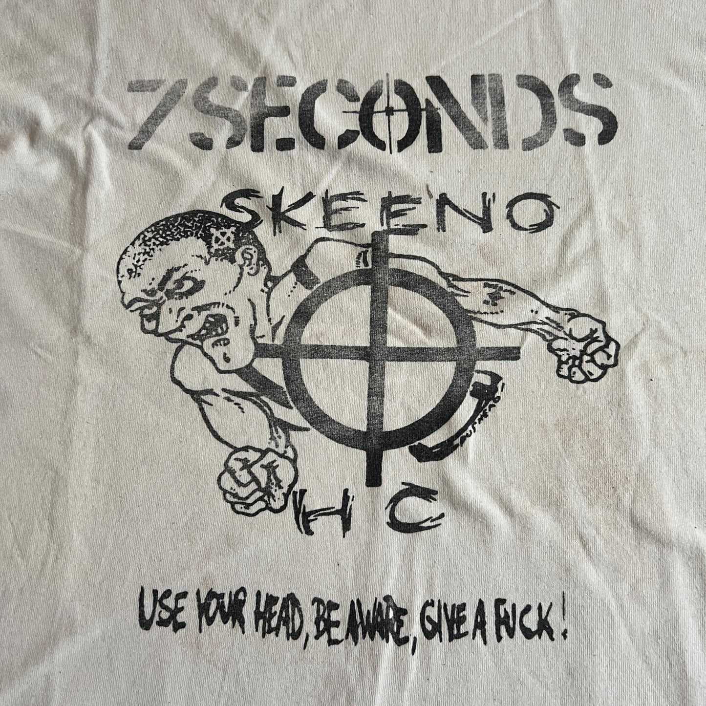 7 Seconds Band Skeeno Use Your Head White T-Shirt Size L Cut Sleeves