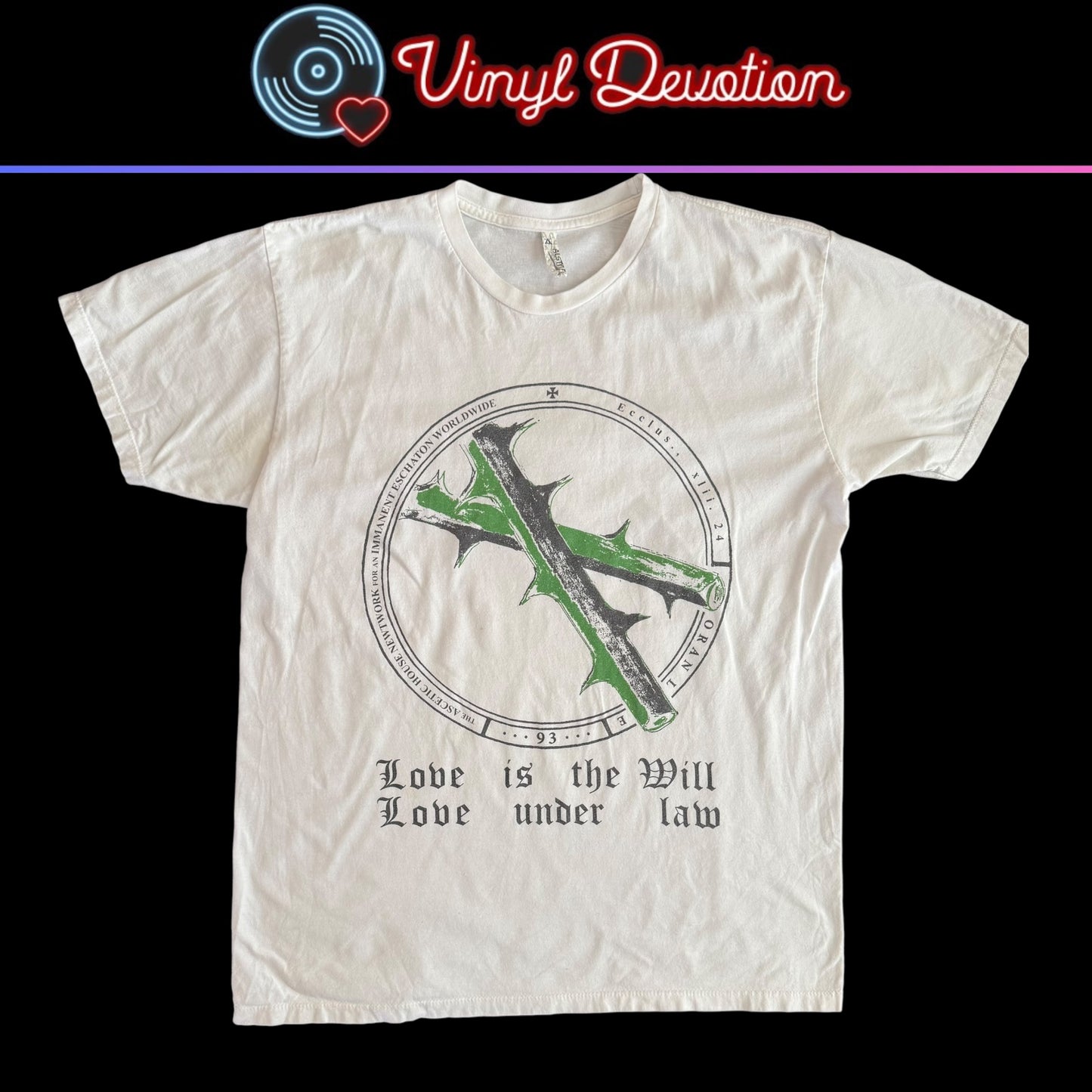 Ascetic House Record Label White T-Shirt Size L Alister Crowley Destruction Unit Body Of Light
