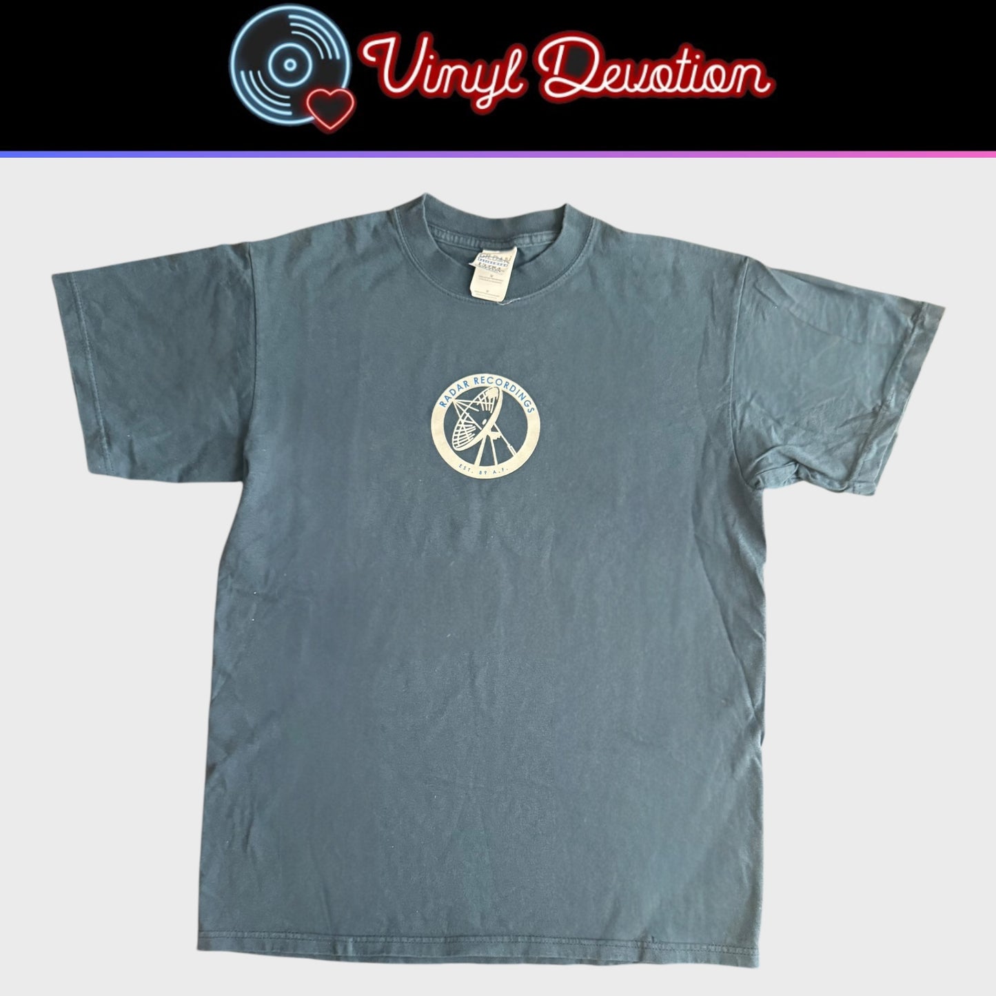 Radar Recordings Record Label Blue Vintage T-Shirt Size M Junius Cancer Conspiracy Constants