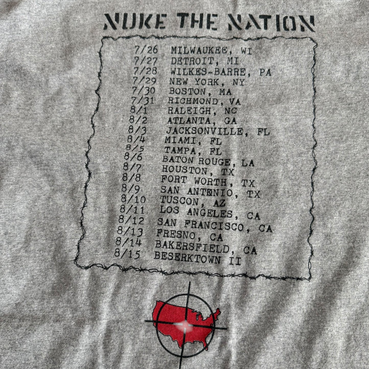 Freedom Detroit Hardcore Band Nuke The Nation Tour 2015 Gray T-Shirt Size XL