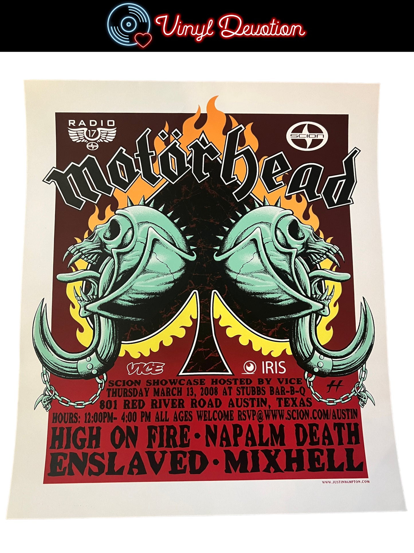 Motorhead / High on Fire / Napalm Death 2008 show in Austin Justin Hampton 18 x 24 inches