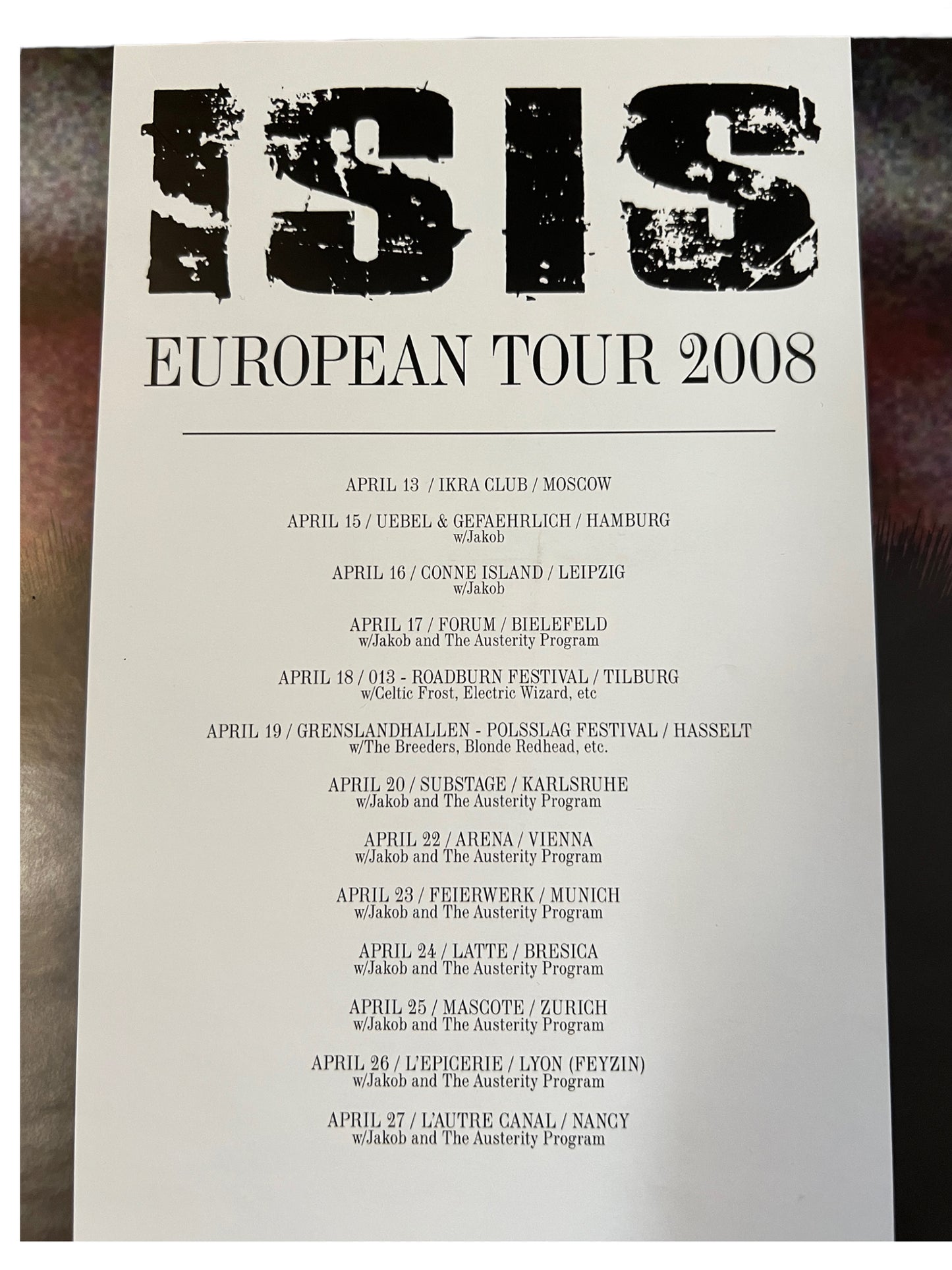 Isis The Band European Tour 2008 Promo Poster 16 1/2 x 23 inches