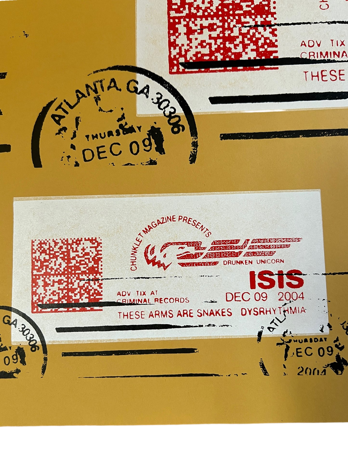 Isis The Band / These Arms are Snakes / Dysrhythmia Poster Atlanta, GA Dec 9, 2004 21 x 10 inches