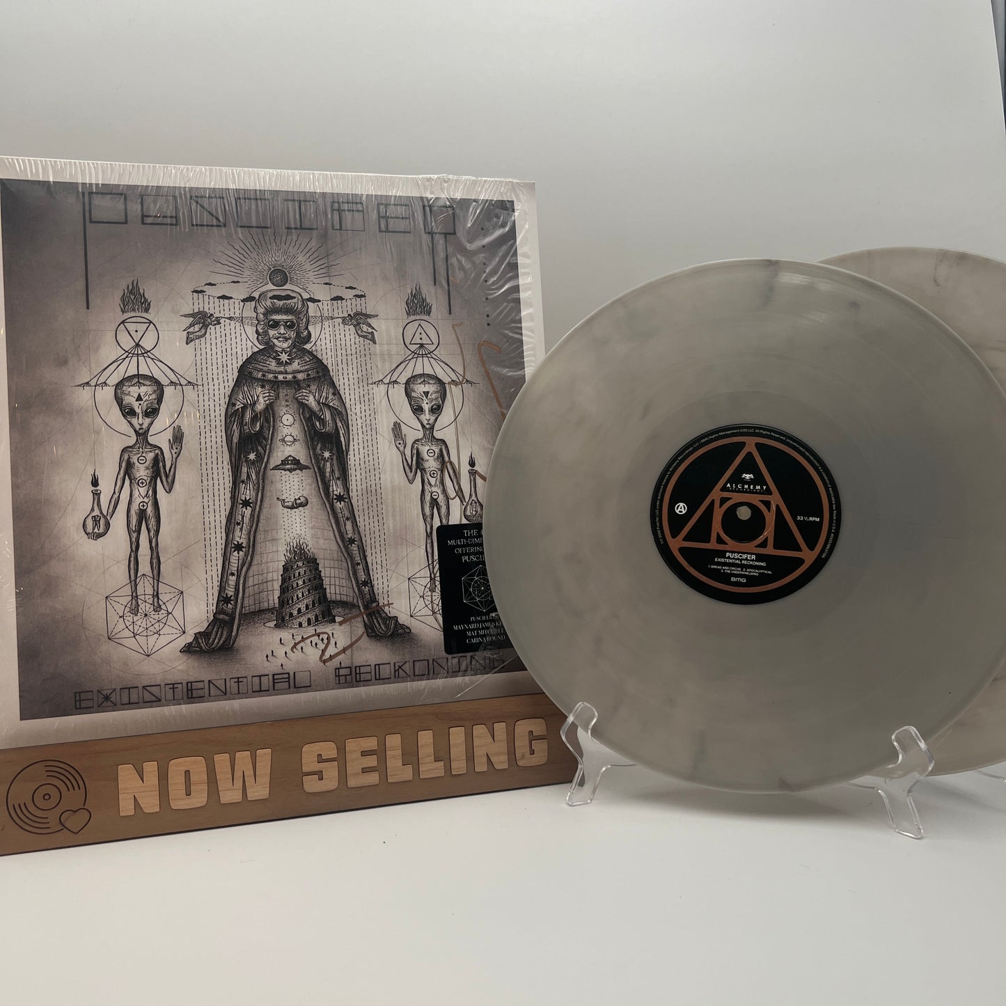 Puscifer - Existential Reckoning Vinyl LP Gray Translucent Marble Signed by Maynard, Mat and Carina