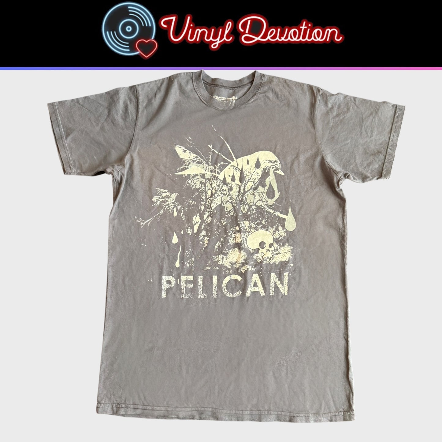Pelican Band x Robotic Boot Bird + Skull Gray T-Shirt Size XL