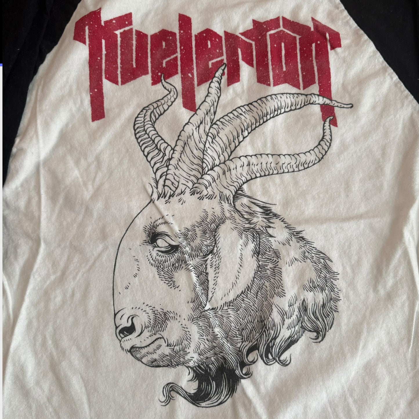 Kvelertak Band Goat White / Red Raglan T-Shirt Size L Fits Like A Medium