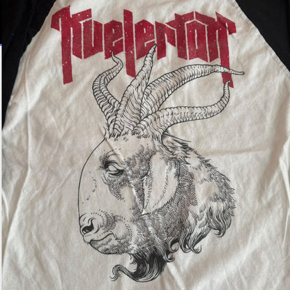 Kvelertak Band Goat White / Red Raglan T-Shirt Size L Fits Like A Medium
