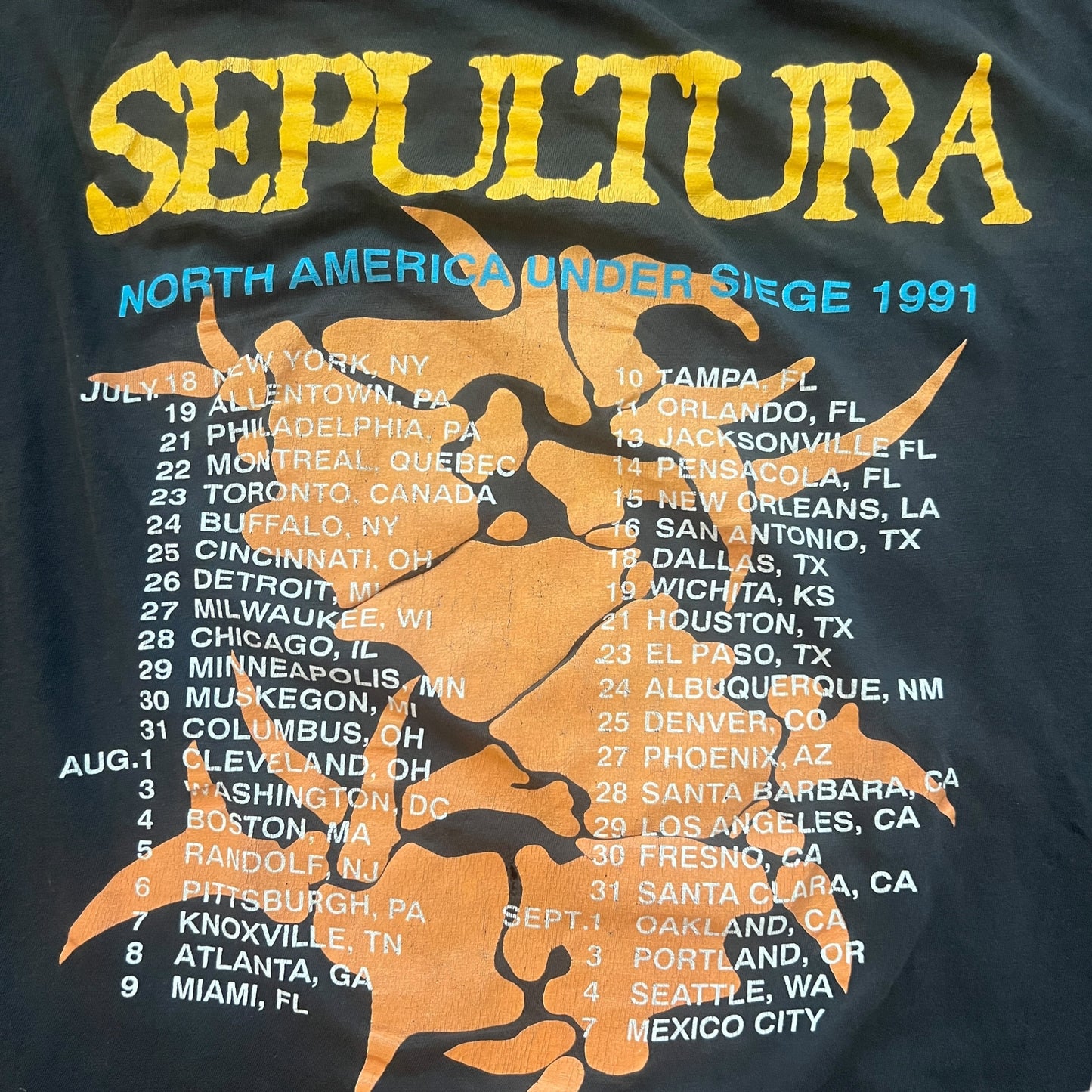 Sepultura Band Arise 1991 America Under Siege Tour Vintage Shirt Size L Single Stitch
