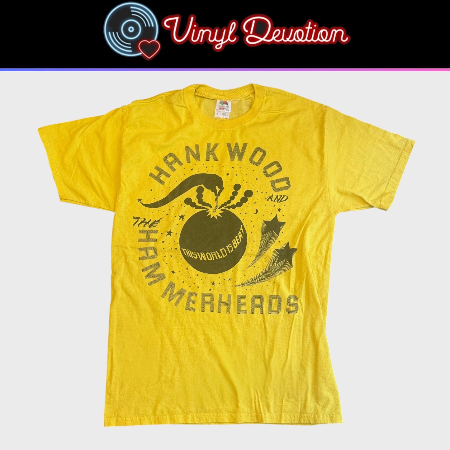 Hank Wood And The Hammerheads Band This World Is Beat Yellow T-Shirt Size M