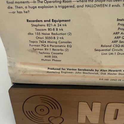 Halloween II Soundtrack Vinyl LP Original 1st Press  John Carpenter Alan Howarth