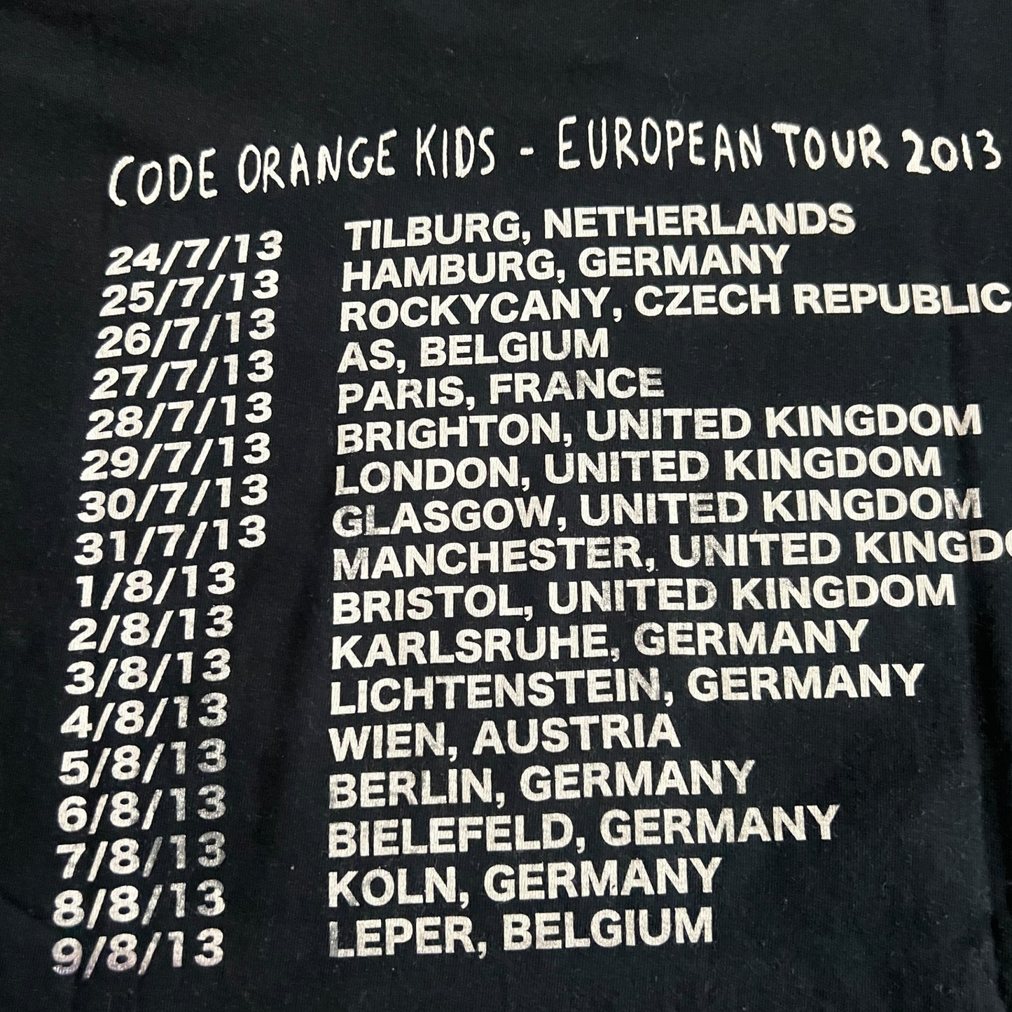 Code Orange Kids Band 2013 European Tour T-Shirt Size L