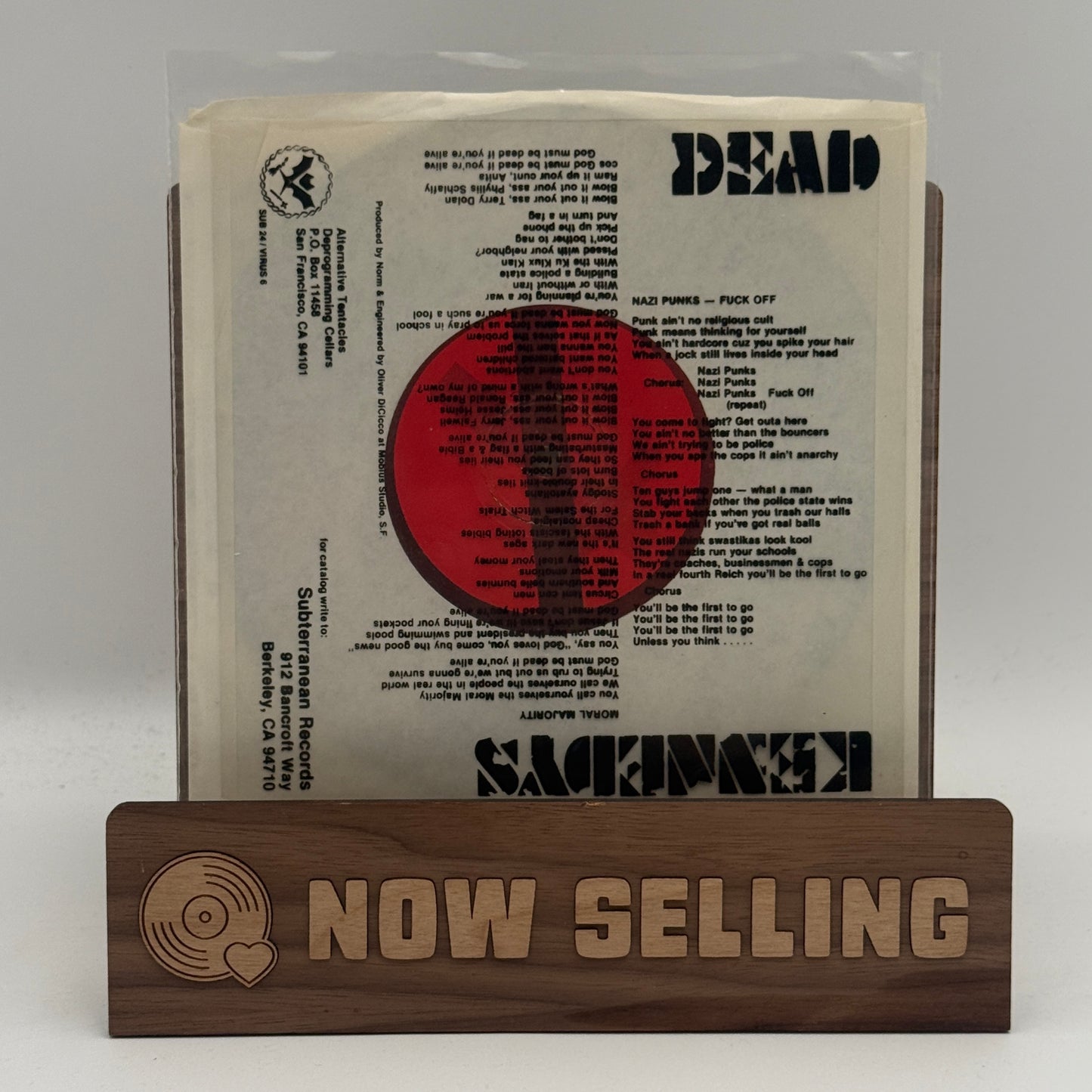 Dead Kennedys - Nazi Punks Fuck Off! / Moral Majority Vinyl 7" 1981 Repress 2 Mylar Sheets