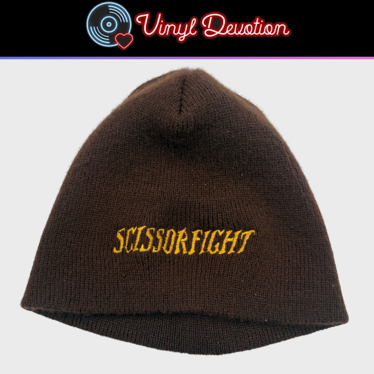 Scissorfight Brown Embroidered Beanie Without Brim