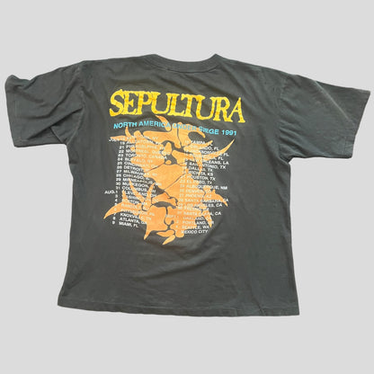 Sepultura Band Arise 1991 America Under Siege Tour Vintage Shirt Size L Single Stitch