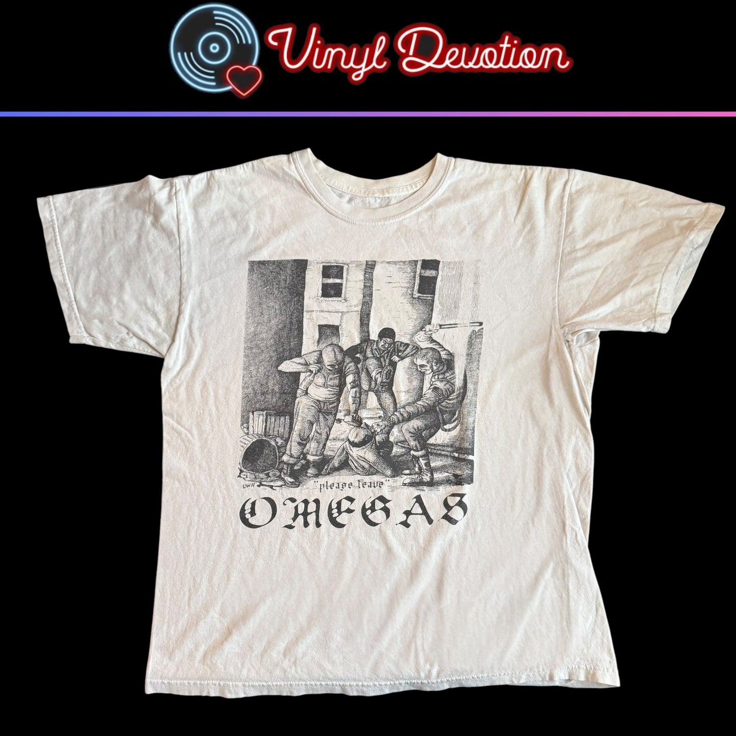 Omegas Hardcore Band Please Leave White T-Shirt Size L