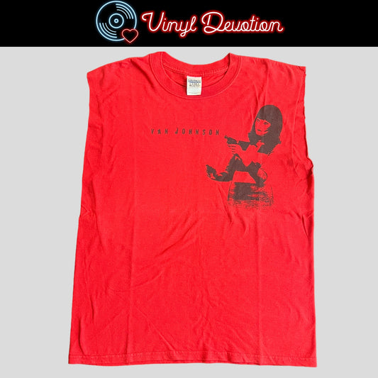 Van Johnson Band Stick Em Up Girl Red T-Shirt Size L Cut Sleeves