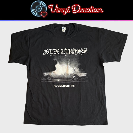 Sex Cross Band Summer On Fire Blue T-Shirt Size XL Old Wounds Goth Rock