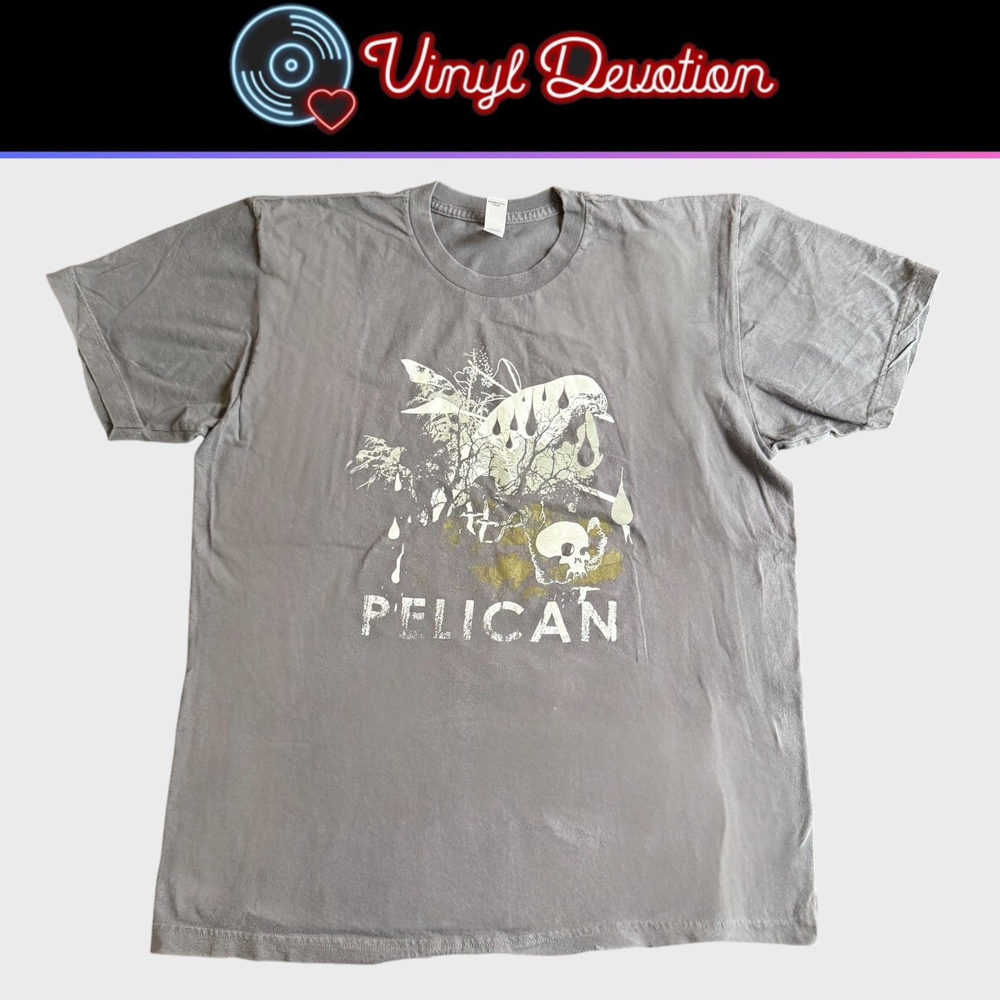 Pelican Band x Robotic Boot Bird + Skull Gray T-Shirt Size L