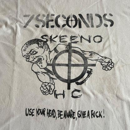 7 Seconds Band Skeeno Use Your Head White T-Shirt Size L Cut Sleeves
