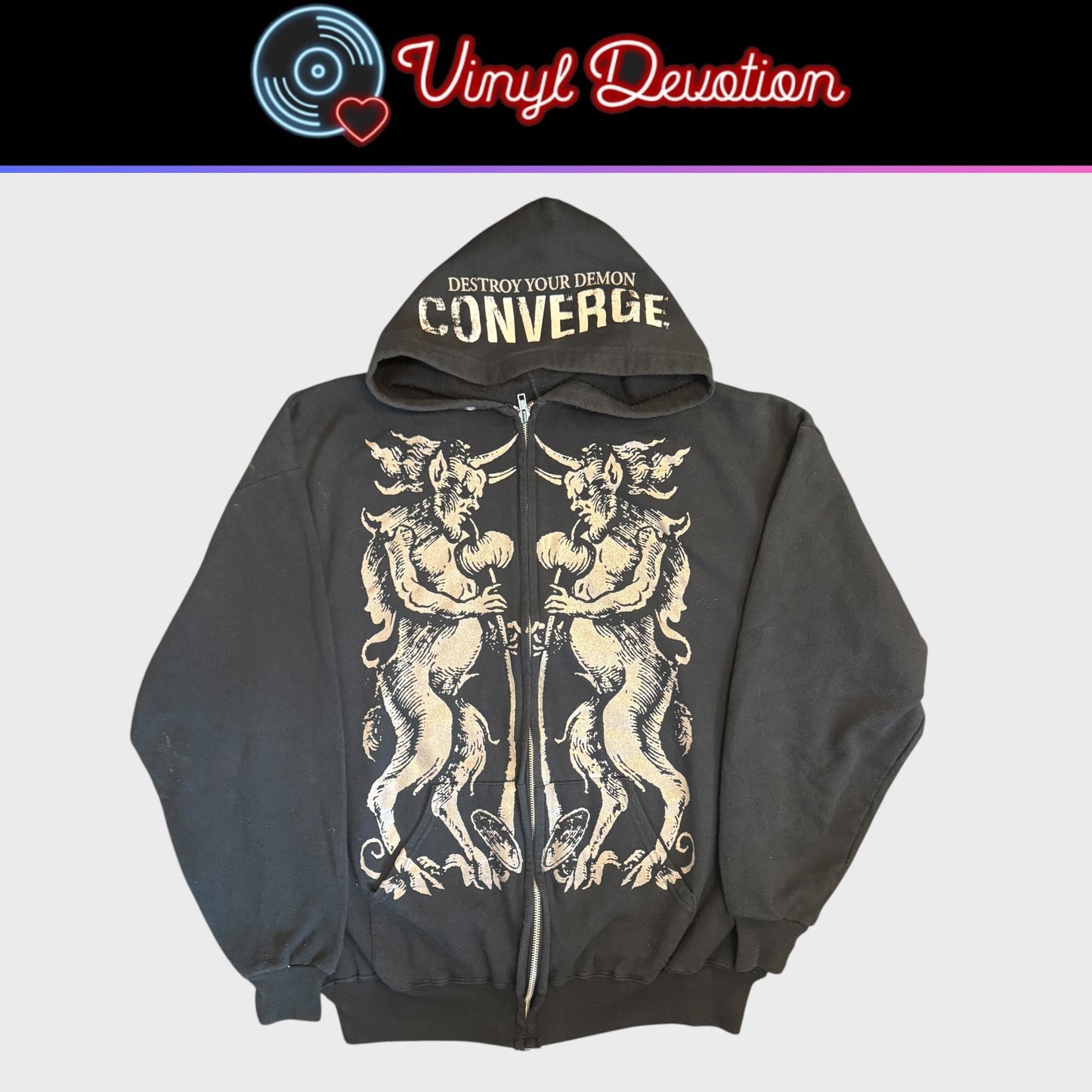 Converge Band Destroy Your Demon 2000s Vintage Ziip Up Hoodie Size XL