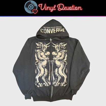 Converge Band Destroy Your Demon 2000s Vintage Ziip Up Hoodie Size XL