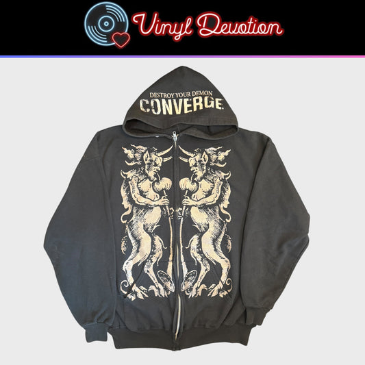 Converge Band Destroy Your Demon 2000s Vintage Ziip Up Hoodie Size XL