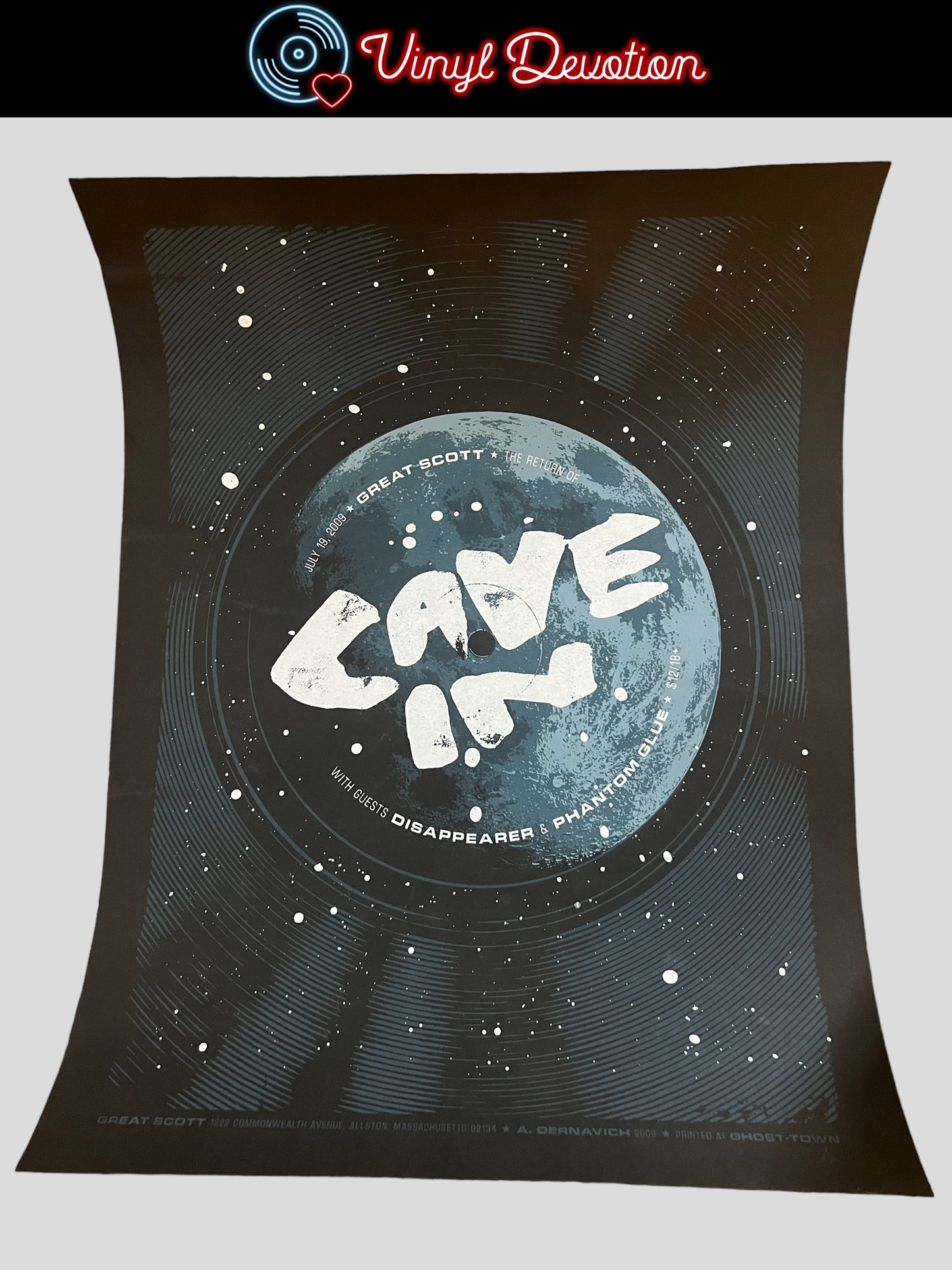 Cave-In Screen Print Poster from July 19, 2009 Great Scott in Boston 18 x 23 3/4 inches