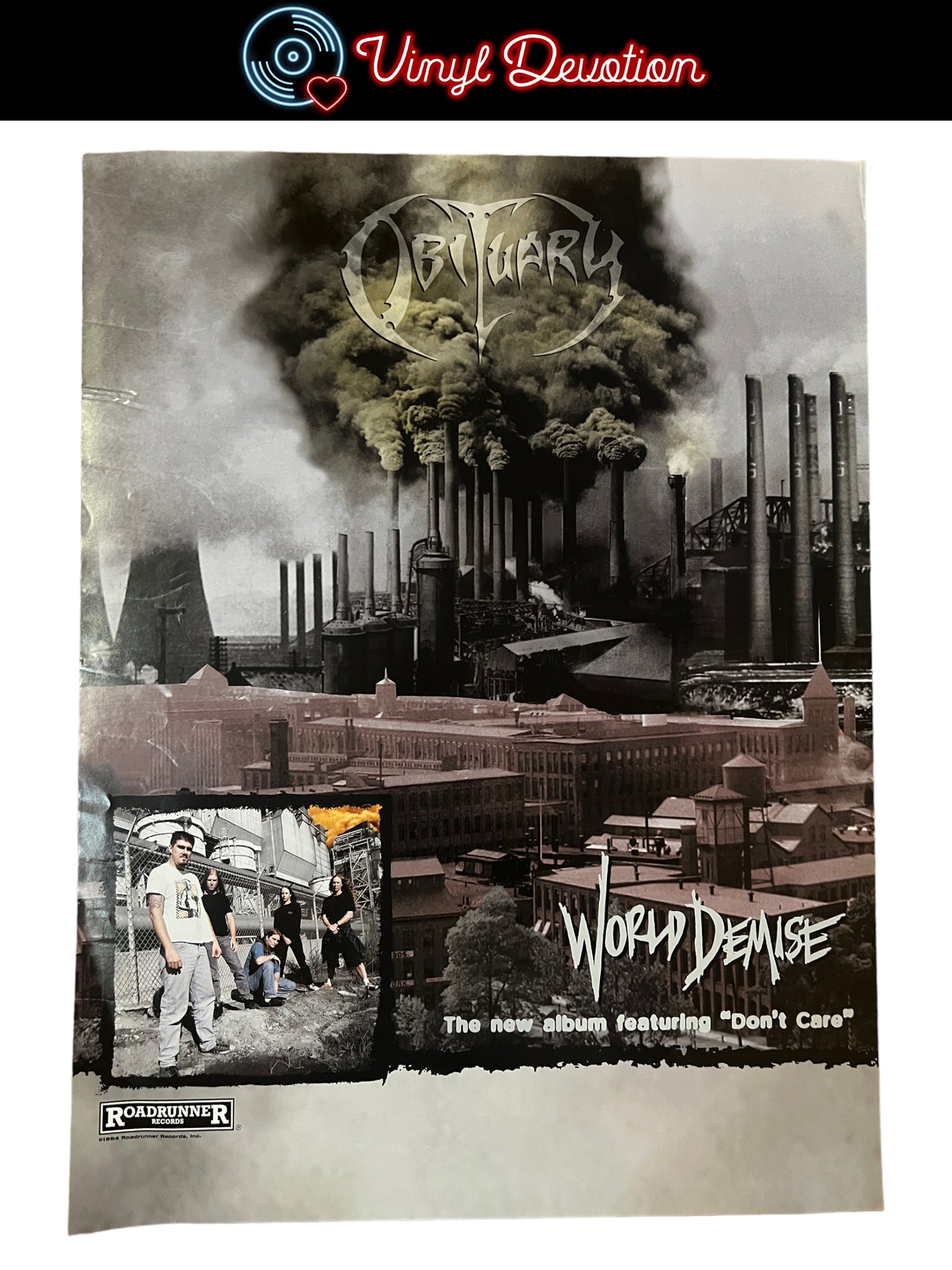 Obituary - World Demise Vintage 1994 Promo Poster Road Runner 18 x 24 inches