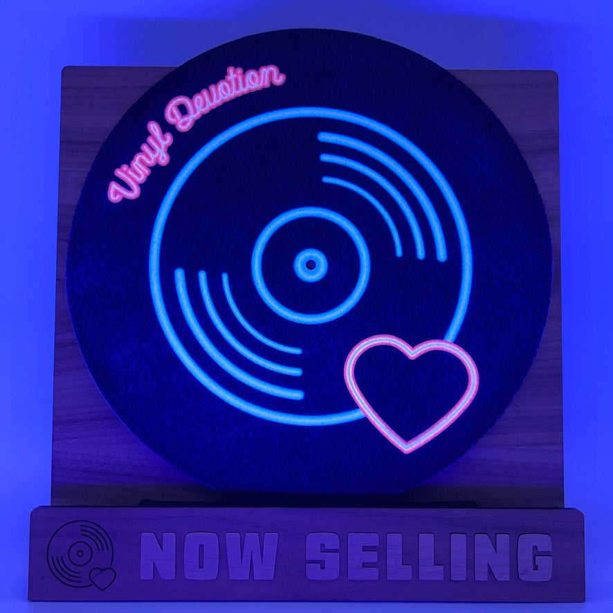 Vinyl Devotion Logo Polyester 16oz Felt Slipmat - Non-Glazed Bottom UV / Blacklight Activated